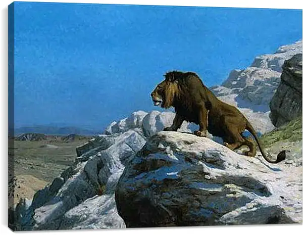 Постер на подрамнике - Настороженный лев. Жан-Леон Жером