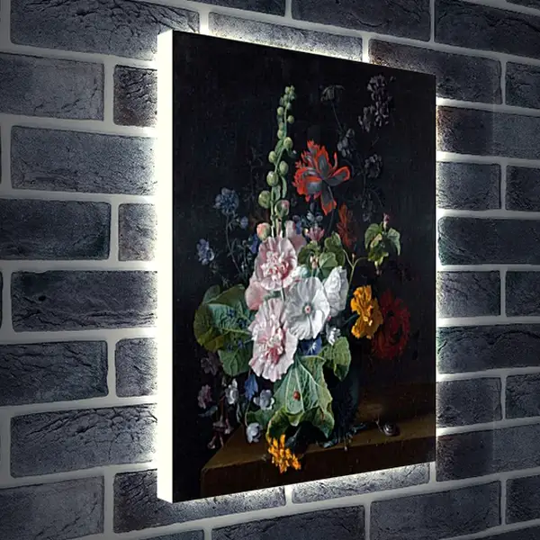 Лайтбокс световая панель - Штокрозы с другими цветами в вазе. Ян ван Хёйсум