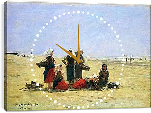 Часы картина - Women on the Beach at Berck. Эжен Буден