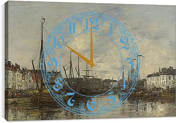 Часы картина - Brussels Harbour. Эжен Буден