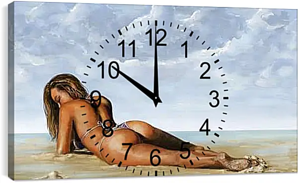 Часы картина - Лёжа на песочке. Эротика