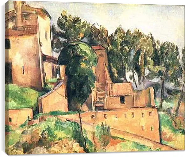 Постер на подрамнике - La Maison de Bellevue (vers). Поль Сезанн