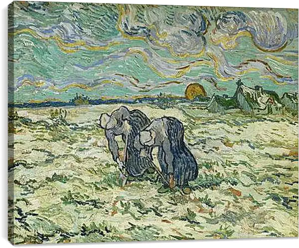 Постер на подрамнике - Two Peasant Women Digging in the Snow - Две крестьянки копаются в снегу. Винсент Ван Гог