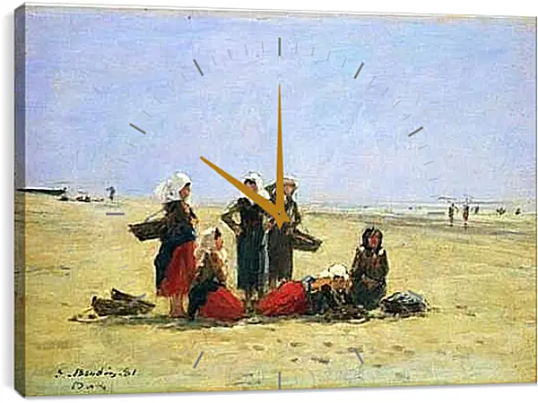Часы картина - Women on the Beach at Berck. Эжен Буден