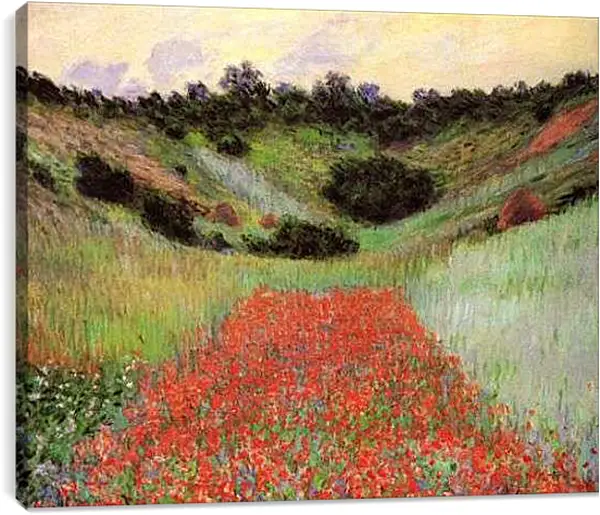 Постер на подрамнике - Poppy Field of Flowers in a Valley at Giverny. Клод Моне