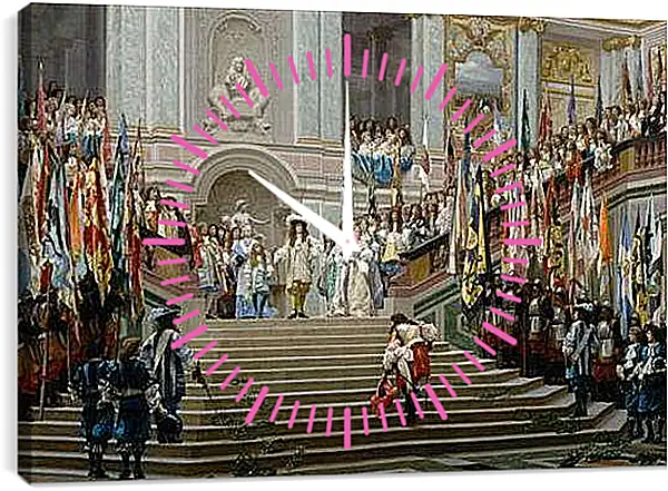 Часы картина - Прием принца Конде Людовиком XIV в Версале в 1674 году. Жан-Леон Жером
