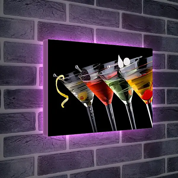 Лайтбокс световая панель - Коктейли на черном фоне. Коктейльная Симфония.