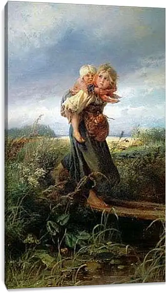 Постер на подрамнике - Дети, бегущие от грозы. Маковский Константин