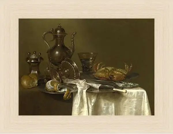 Картина в раме - Still Life: Pewter and Silver Vessels and a Crab. Натюрморт - оловянная посуда, серебряные сосуды и краб. Виллем Клас Хеда