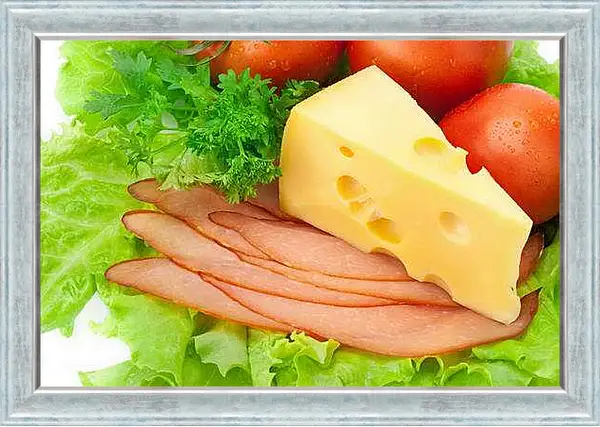 Картина в раме - Сыр и овощи. Свежесть на столе.