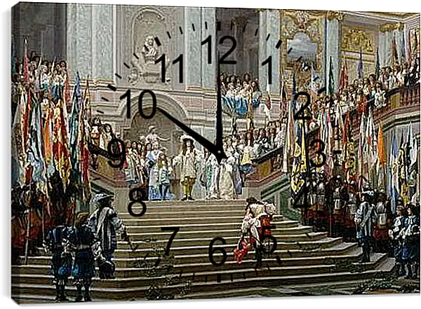 Часы картина - Прием принца Конде Людовиком XIV в Версале в 1674 году. Жан-Леон Жером