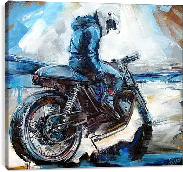 Постер на подрамнике - Байкер на мотоцикле