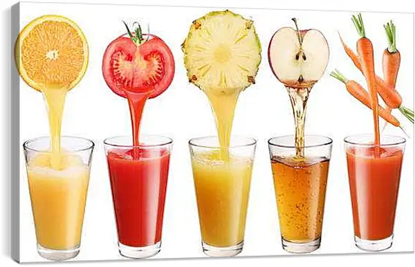 Постер на подрамнике - Сок из фруктов и овощей. Соки Жизни.