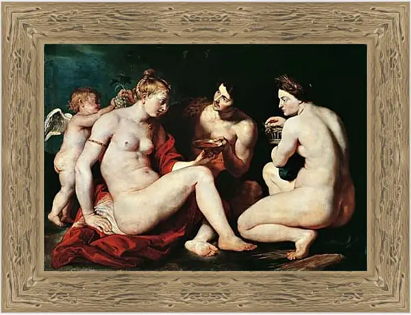 Картина в раме - Венера, Купидон, Вакх и Церера. Питер Пауль Рубенс