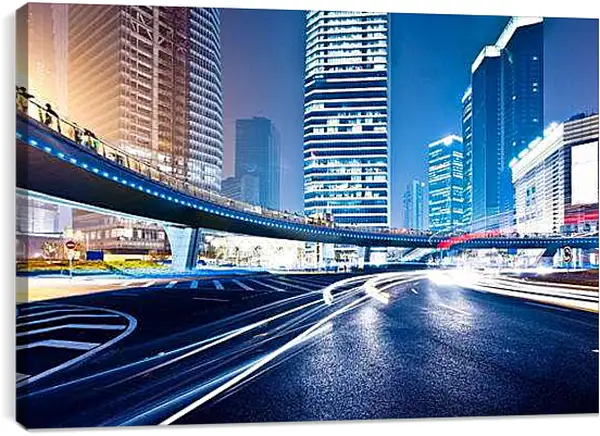 Постер на подрамнике - Ночная дорога в городе