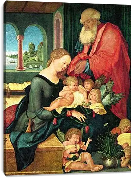 Постер на подрамнике - Hl. Familie im Gemach mit funf Engeln. Ханс Бальдунг
