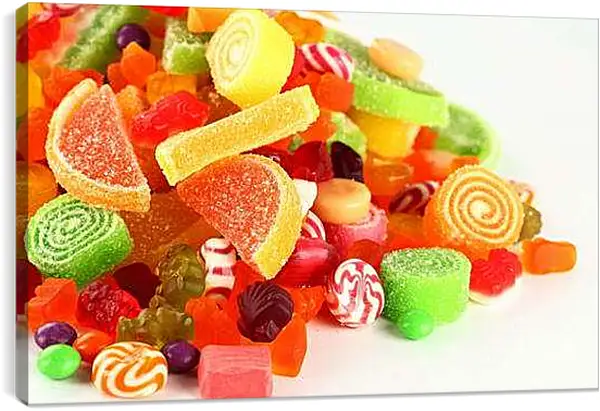 Постер на подрамнике - Мармелад разных вкусов и цветов. Сладкая Радуга.