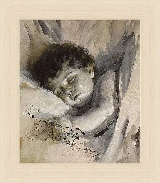 Картина в раме - Sovande barn (Sleeping Child). Андерс Цорн