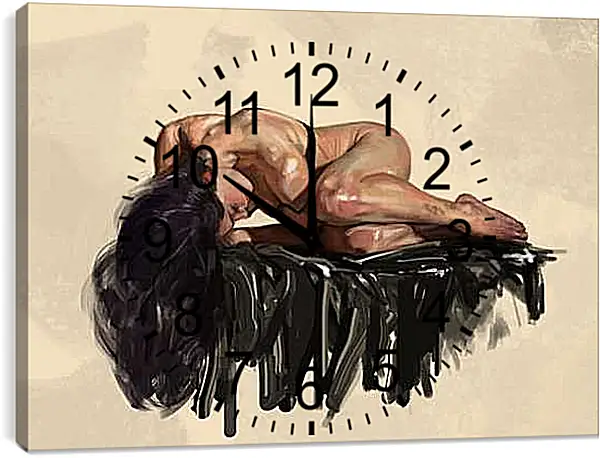 Часы картина - Тёмные локоны. Эротика