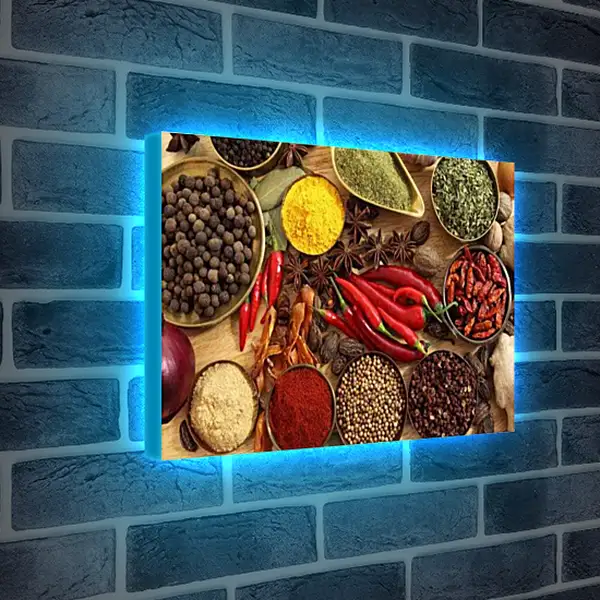 Лайтбокс световая панель - Красный перец, приправы и пряности. Специи и ароматы.