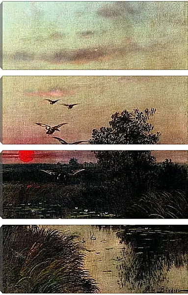 Модульная картина - Заход солнца над озером. Ефим Волков