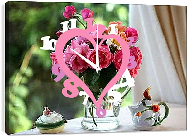 Часы картина - Розы на столе