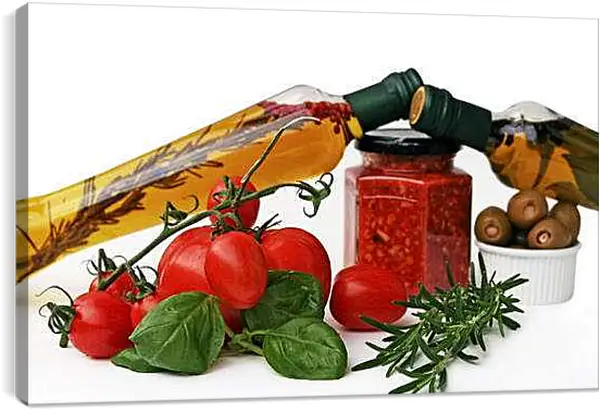 Постер на подрамнике - Томаты и оливки. Вкус Италии.