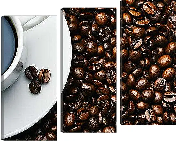 Модульная картина - Чашка кофе и зерна. Ароматное утро.