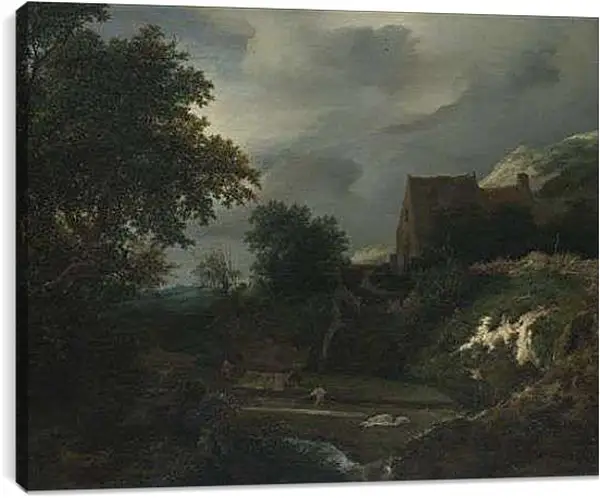 Постер на подрамнике - A Bleaching Ground in a Hollow by a Cottage. Якоб ван Рейсдал
