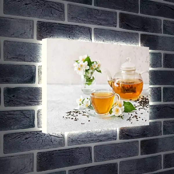 Лайтбокс световая панель - Чашечка чая на блюдце и чайничек. Жасминовое утро.