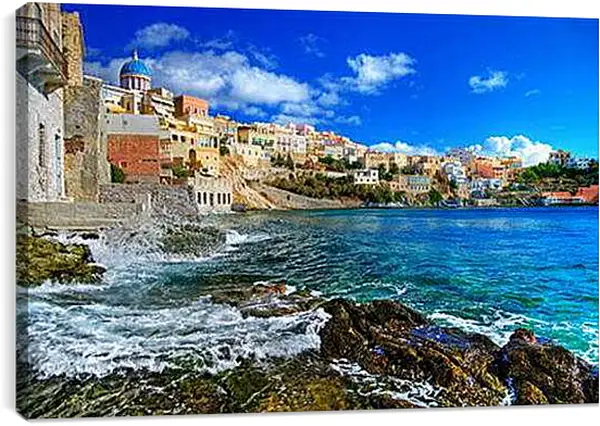 Постер на подрамнике - Греческий городок у моря
