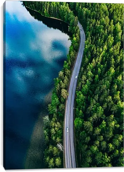 Постер на подрамнике - Дорога вдоль водоёма