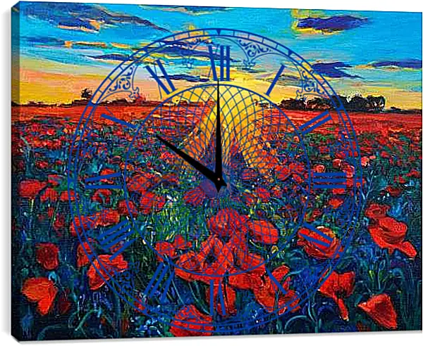 Часы картина - Маки на рассвете