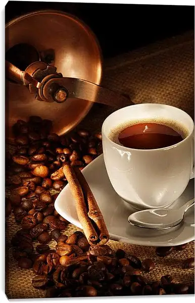 Постер на подрамнике - Кофе с корицей. Ароматное утро.