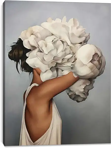 Постер на подрамнике - Девушка и пион