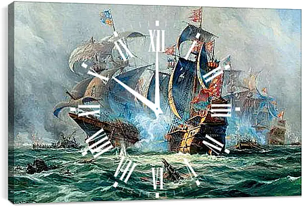 Часы картина - Битва на море
