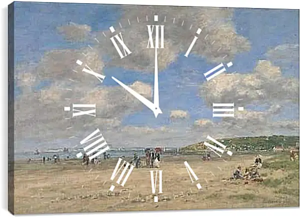 Часы картина - The Beach at Tourgeville-les-Sablons. Эжен Буден