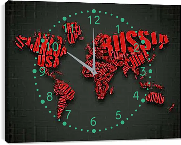 Часы картина - Карта мира из букв