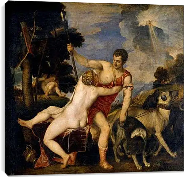 Постер на подрамнике - Венера и Адонис. Тициан Вечеллио