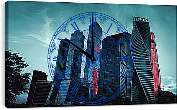 Часы картина - Москва-сити на рассвете