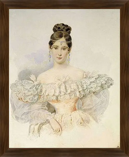 Картина в раме - Портрет Натальи Гончаровой. Брюллов Карл Павлович