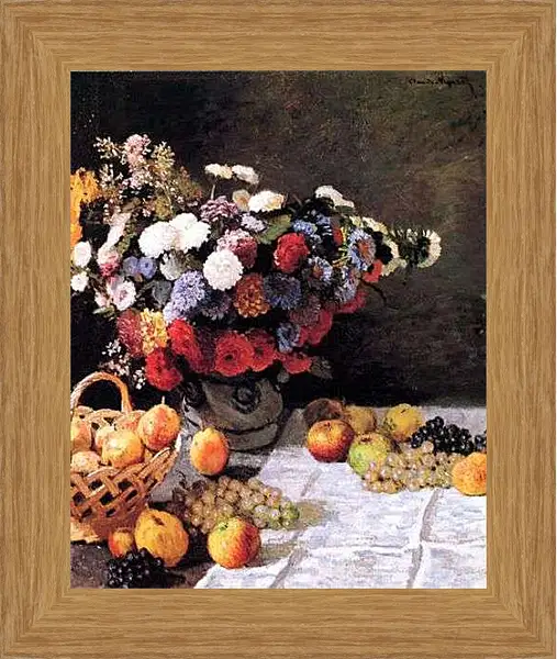 Картина в раме - Still-Life with Flowers and Fruits. Клод Моне