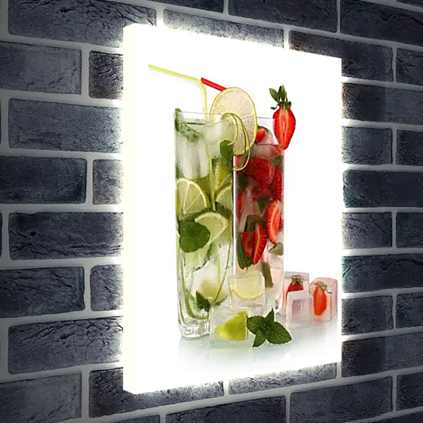 Лайтбокс световая панель - Мохито и кубики льда. Летняя свежесть.