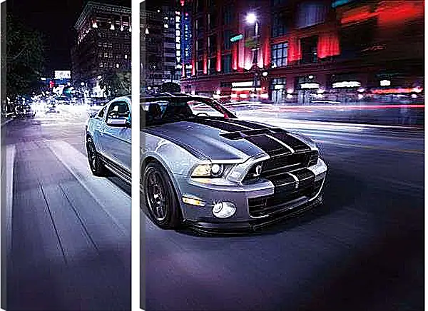 Модульная картина - Мустанг на ночной улице