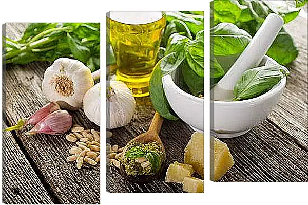 Модульная картина - Ингридиенты для соуса Песто. Ингредиенты для песто.