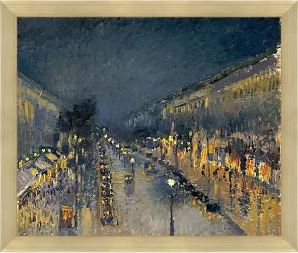 Картина в раме - Бульвар Монмартр ночью. Камиль Писсарро