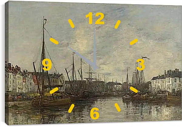 Часы картина - Brussels Harbour. Эжен Буден