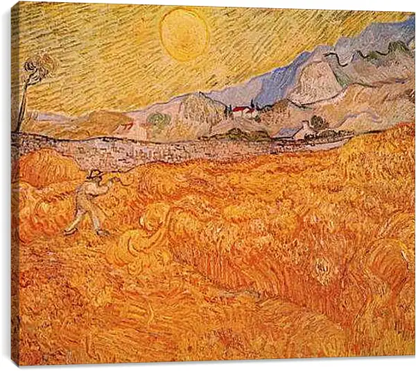 Постер на подрамнике - Wheat Fields with Reaper at Sunrise. Винсент Ван Гог