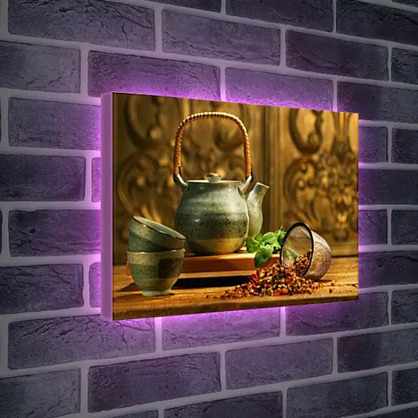 Лайтбокс световая панель - Чайник с чашками. Чайная церемония.