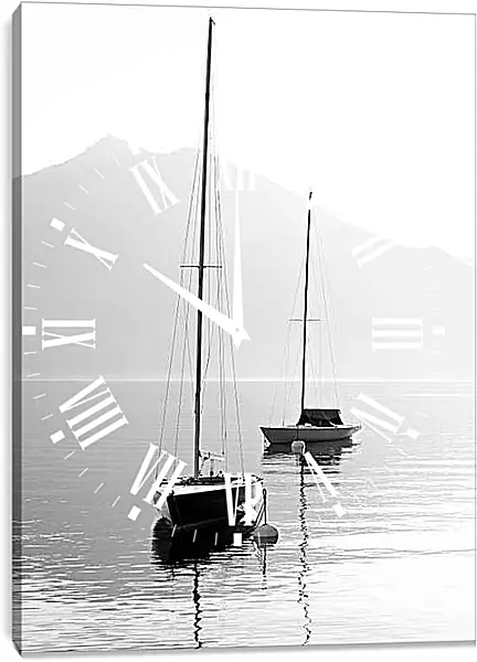 Часы картина - Пару парусных лодок на фоне горы